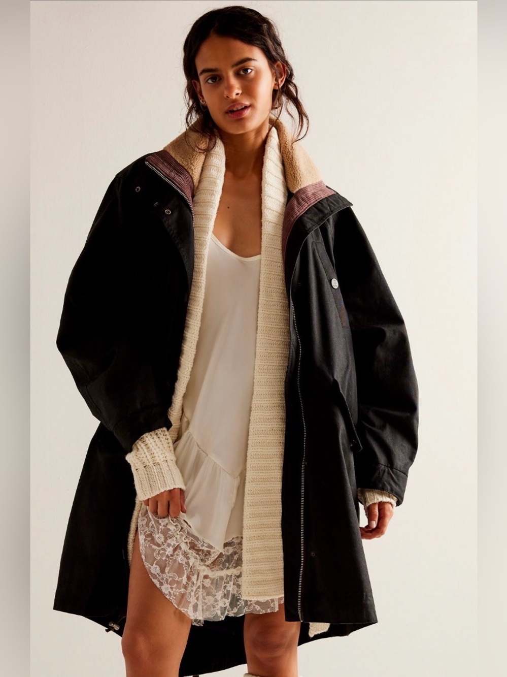 Free People We The Free Juki Waxed Parka Sz S Small Black Jacket $398 NWOT